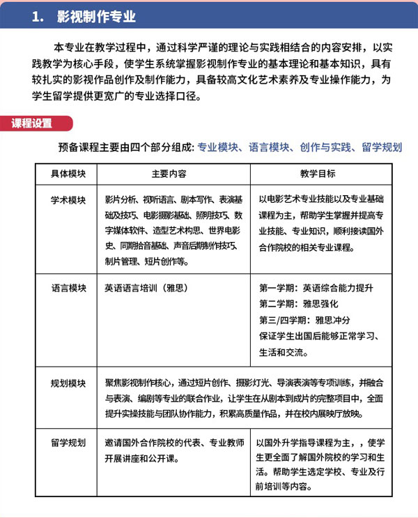 北京电影学院出国留学基地2026年留学预备课程项目