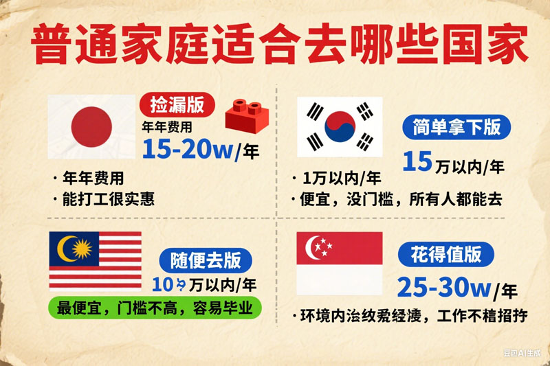 普通家庭适合去哪些国家留学？